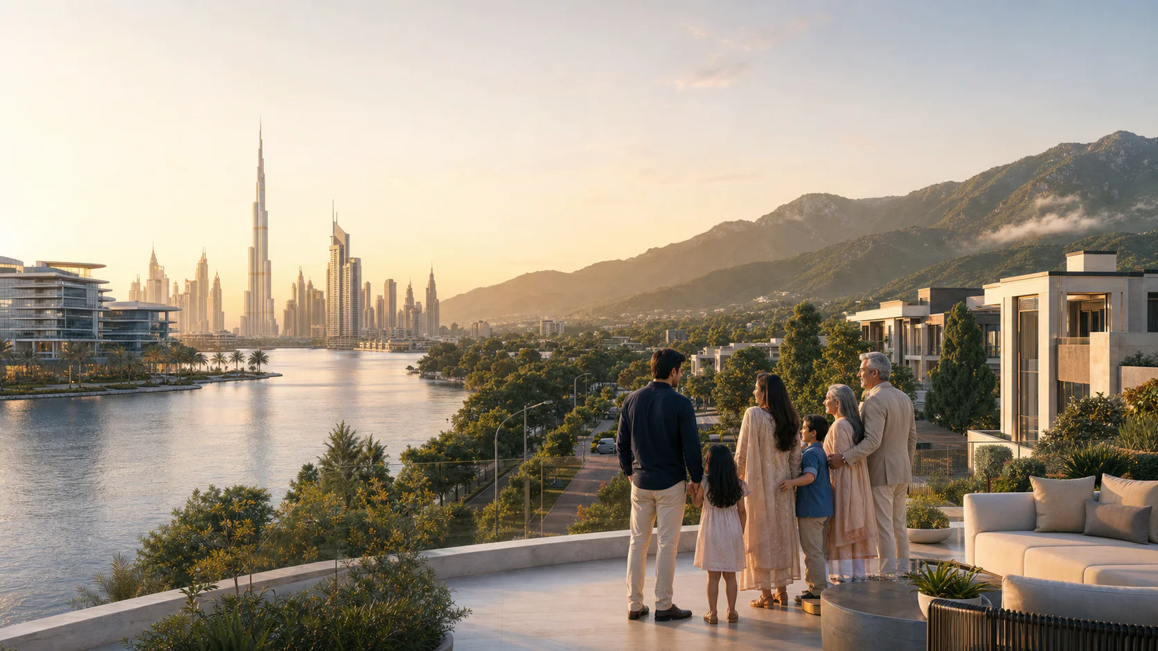 A family looking toward a bright future across Dubai and Islamabad